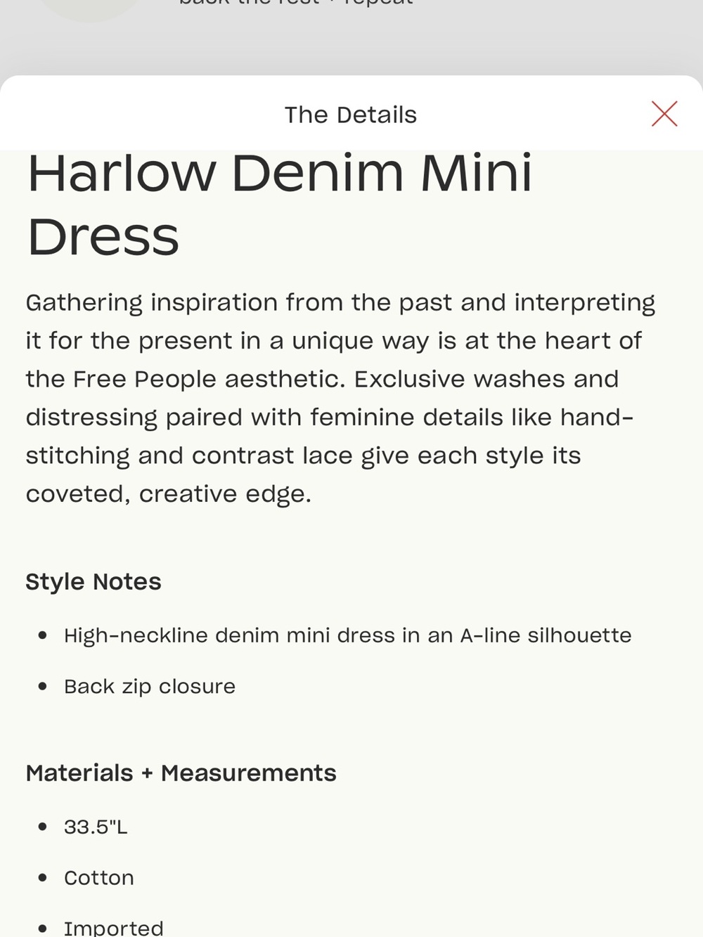 Free People Harlow Denim Mini Dress Size M Casual Cute Summer - Picture 3 of 3